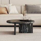 ZUN Black MDF material circular coffee table with texture, 31.4 inch black middle modern tea W1151131601