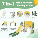 ZUN Kids Slide Playset Structure 7 in 1, Freestanding Spaceship Set with Slide, Arch Tunnel, Ring Toss PP319756AAL