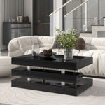 ZUN ON-TREND Modern 2-Tier Coffee Table with Silver Metal Legs, Rectangle Cocktail Table with High-gloss WF303935AAB