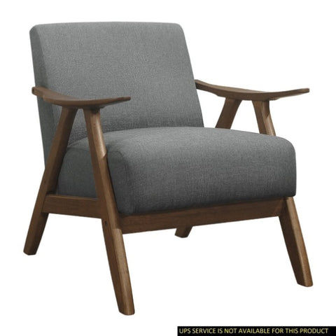 ZUN Modern Home Furniture Gray Fabric Upholstered 1pc Accent Chair Walnut Finish Wood Cushion Back and B01172764