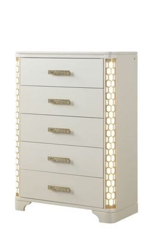 ZUN Jasmine 5-Drawer Chest with side LED Lightning made with Wood in Beige 659436285736