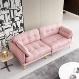 ZUN 3 seat sofa with gold metal legs soft with cotton linen fabric pink W1097115112