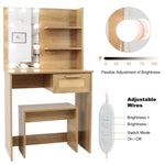 ZUN Vanity Desk Set Stool & Dressing Table with LED Lighting Mirror Drawer and Compartments Modern Wood W1673123628