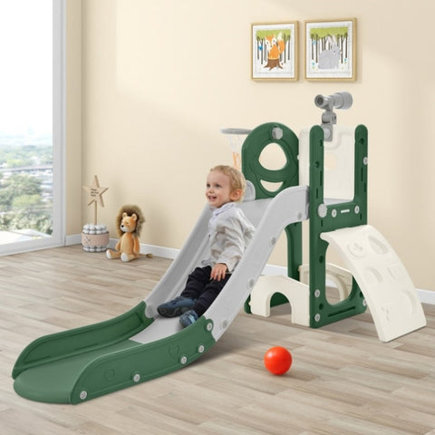 ZUN Kids Slide Playset Structure 5 in 1, Freestanding Spaceship Set with Slide, Telescope and Basketball PP321358AAF