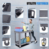 ZUN 2 Shelf Utility Cart, Heavy Duty Plastic Service Cart, 600 lbs Capacity Organizer with Wheels and 18196708