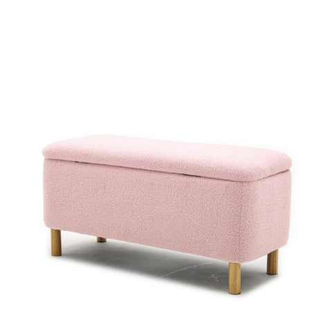 ZUN Basics Upholstered Storage Ottoman and Entryway Bench Pink W1805P145927