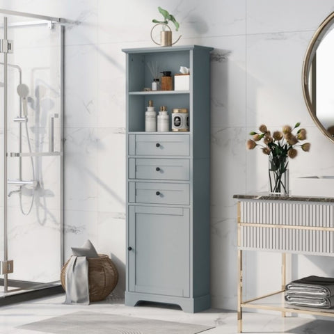ZUN Grey Tall Storage Cabinet with 3 Drawers and Adjustable Shelves for Bathroom, Kitchen and Living WF298151AAG