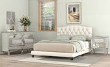 ZUN Upholstered Platform Bed with Saddle Curved Headboard and Diamond Tufted Details, Queen, Beige WF294419AAA