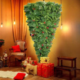 ZUN GO 7.5 FT Upside Down Christmas Tree with Berries and Santa's Legs, PVC Pine Needles, PX283443AAA