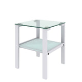 ZUN Glass two layer tea table, small round table, bedroom corner table, living room white side W24160428