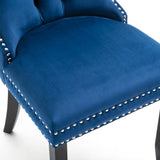 ZUN Upholstered Button Tufted Back Blue Velvet Dining Chair with Nailhead Trim and Solid Wood Legs 2 W28604601