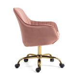 ZUN 360&deg; Pink Velvet Swivel Chair With High Back, Adjustable Working Chair With Golden Color Base W116472784