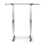 ZUN Dual-bar Vertically & Horizontally-stretching Stand Clothes Rack with Shoe Shelf Silver 76841905