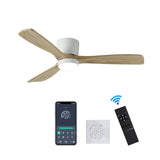 ZUN 52 inch White Wood Ceiling Fans Lights and Remote, Modern Flush Mount Low Profile Ceiling Fan W2352P154690
