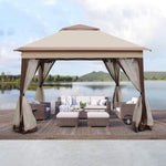ZUN Outdoor 11x 11Ft Pop Up Gazebo Canopy With Removable Zipper Netting,2-Tier Soft Top Event W419103834