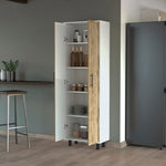 ZUN Fagan 2-Door 5-Shelf Kitchen Pantry White and Macadamia B062103265