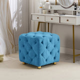 ZUN Blue Modern Velvet Upholstered Ottoman, Exquisite Small End Table, Soft Foot Stool,Dressing Makeup W1170103514