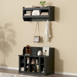 ZUN ON-TREND Shoe Storage Bench with Shelves and 4 Hooks, Elegant Hall Tree with Wall Mounted Coat Rack, WF313576AAB
