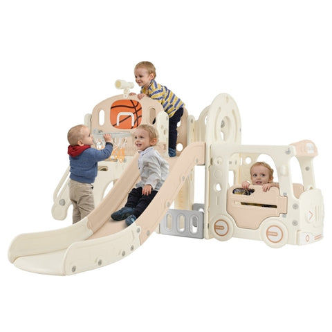 ZUN Kids Slide Playset Structure 9 in 1, Freestanding Castle Climbing Crawling Playhouse with Slide, PP307713AAH