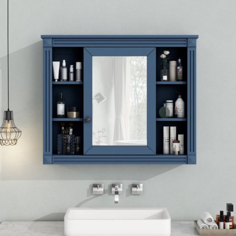ZUN 35'' x 28'' Royal Blue Wall Mounted Bathroom Storage Cabinet, Modern Bathroom Wall Cabinet with WF305081AAC