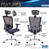 ZUN Techni Mobili High Back Executive Mesh Office Chair with Arms, Headrest and Lumbar Support , Black RTA-1009-BK