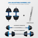 ZUN Adjustable Weights Dumbbells Set of 2, 66Lbs 2 in 1 Exercise & Fitness Dumbbells Barbell Set for Men 63592580