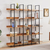 ZUN 5 Tier Bookcase Home Office Open Bookshelf, Vintage Industrial Style Shelf, MDF Board, Black Metal WF300935AAB