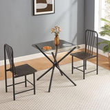 ZUN Dining Set for 2, Square Glass Tempered Dining Table with 4 Legs and 2 Metal Chair for Home Office W2167131146