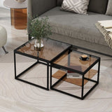 ZUN ON-TREND Modern Nested Coffee Table Set with High-low Combination Design, Brown Tempered Glass WF307975AAB
