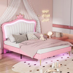 ZUN Queen Size Upholstered Bed Frame with LED Lights,Modern Upholstered Princess Bed With Crown WF307963AAH