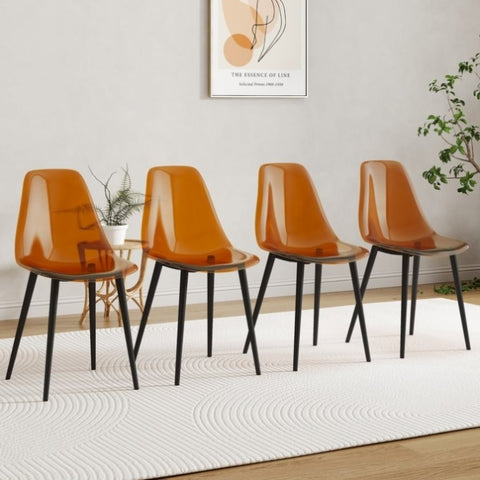 ZUN Modern minimalist golden brown dining chairs, plastic chairs, armless crystal chairs, Nordic W1151P143520