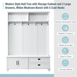 ZUN ON-TREND Modern Style Hall Tree with Storage Cabinet and 2 Large Drawers, Widen Mudroom Bench with 5 WF306450AAK