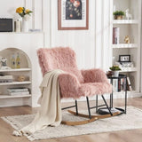 ZUN Rocking Chair Nursery, Solid Wood Legs Reading Chair with Lazy plush Upholstered and Waist Pillow, W1361120553