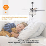 ZUN 52 Inch Crystal Ceiling Fan , Modern Electrical Fan with 5 Wood Reversible Blades, 4 Bulbs Not W1592122690