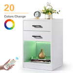 ZUN FCH 40*35*60cm Particleboard Pasted Triamine Two Drawers With Socket With LED Light Bedside Table 59706702