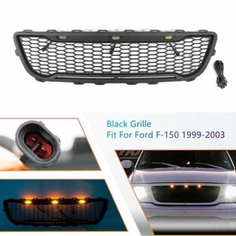 ZUN Front Grill For 1999 2000 2001 2002 2003 f150 Raptor Grill W/LED Lights & Letters Matte Black W2165128429