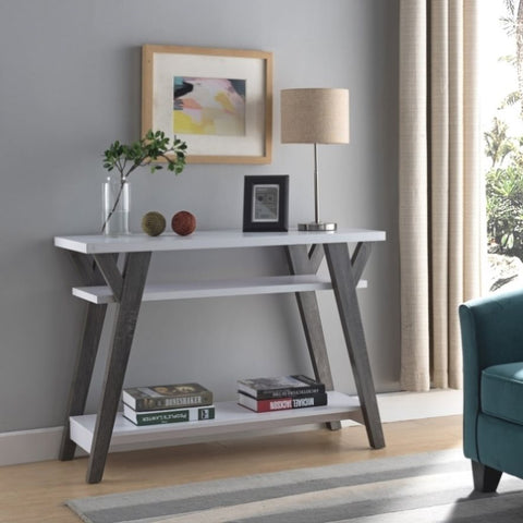 ZUN Modern Entryway Console Table, White & Distressed Grey B107131383