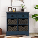ZUN TREXM Rustic Storage Cabinet with Two Drawers and Four Classic Rattan Basket for Dining WF193442AAM