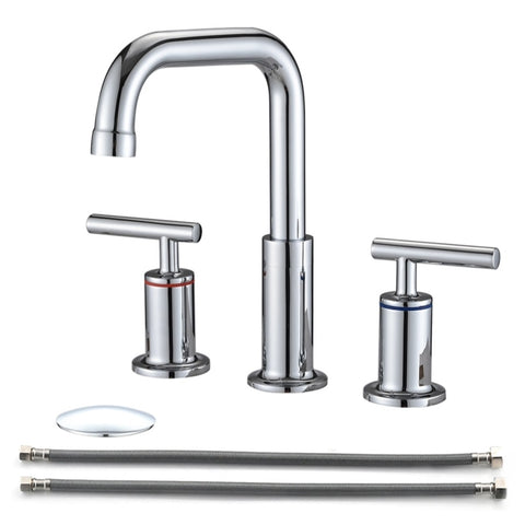 ZUN 8 in. Widespread Double Handle Bathroom Faucet with Pop Up Drain in Chrome W122459281