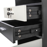 ZUN Salon Styling Station with 2 Drawers, 2 Hair Dryer Holders and 1 Cabinet, Black+White W2181P155876