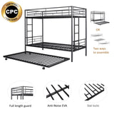 ZUN Metal Twin over Twin Bunk Bed with Trundle/Can Be Separated into 2 Twin Beds/ Heavy-duty Sturdy W42752425