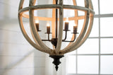 ZUN 4- Light Farmhouse Chandelier, Wood Chandelier Globe Hanging Light Fixture with Adjustable Chain for W2078137924