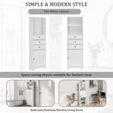 ZUN White Tall Storage Cabinet with 3 Drawers and Adjustable Shelves for Bathroom, Kitchen and Living WF298151AAK