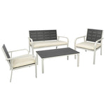 ZUN 4 Pieces Patio Garden Sofa Conversation Set Wood Grain Design PE Steel Frame Loveseat All Weather W69168760