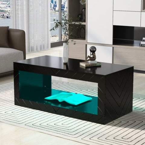 ZUN U-Can Modern LED Coffee Table, High Glossy Rectangle Coffee End Table with 16 Colors LED Lights, One WF306721AAB