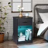 ZUN FCH 40*35*60cm Particleboard Pasted Triamine Single Drawer With Socket With LED Light Bedside Table 80482414