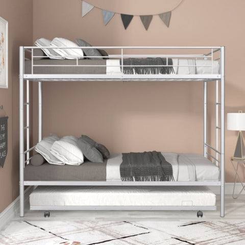 ZUN Metal Twin over Twin Bunk Bed with Trundle/Can Be Separated into 2 Twin Beds/ Heavy-duty Sturdy W42752426