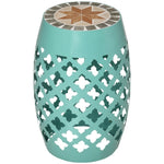 ZUN 12" Patio Round Side Table, Outdoor Footstool, Garden Mosaic Accent Side Table, Plant Stand, Blue W2225142494