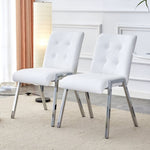 ZUN Armless high backrest dining chair, electroplated metal legs, white 4-piece set chair, office chair. W1151107084