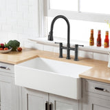ZUN Double Handle Bridge Kitchen Faucet With Pull-Down Spray Head W122581050